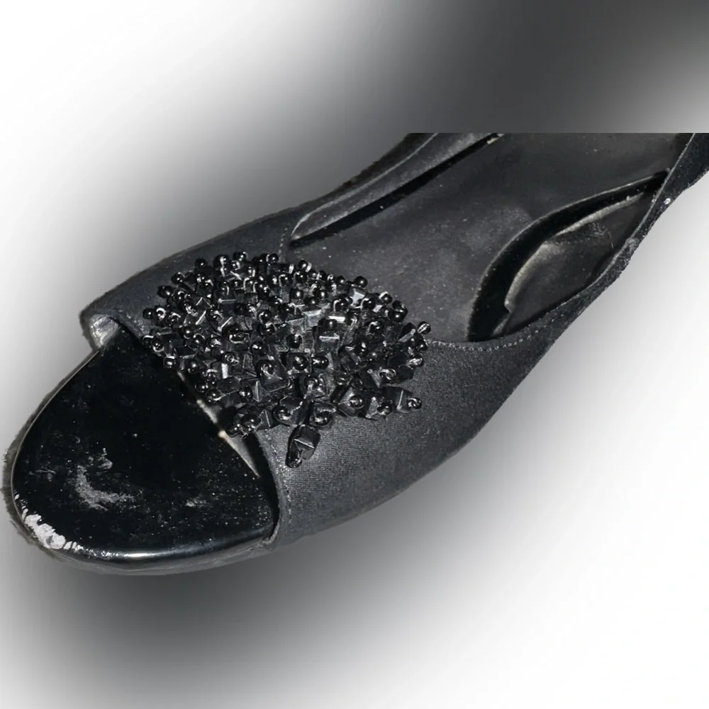 London Fog Black Embellished Demi Wedges